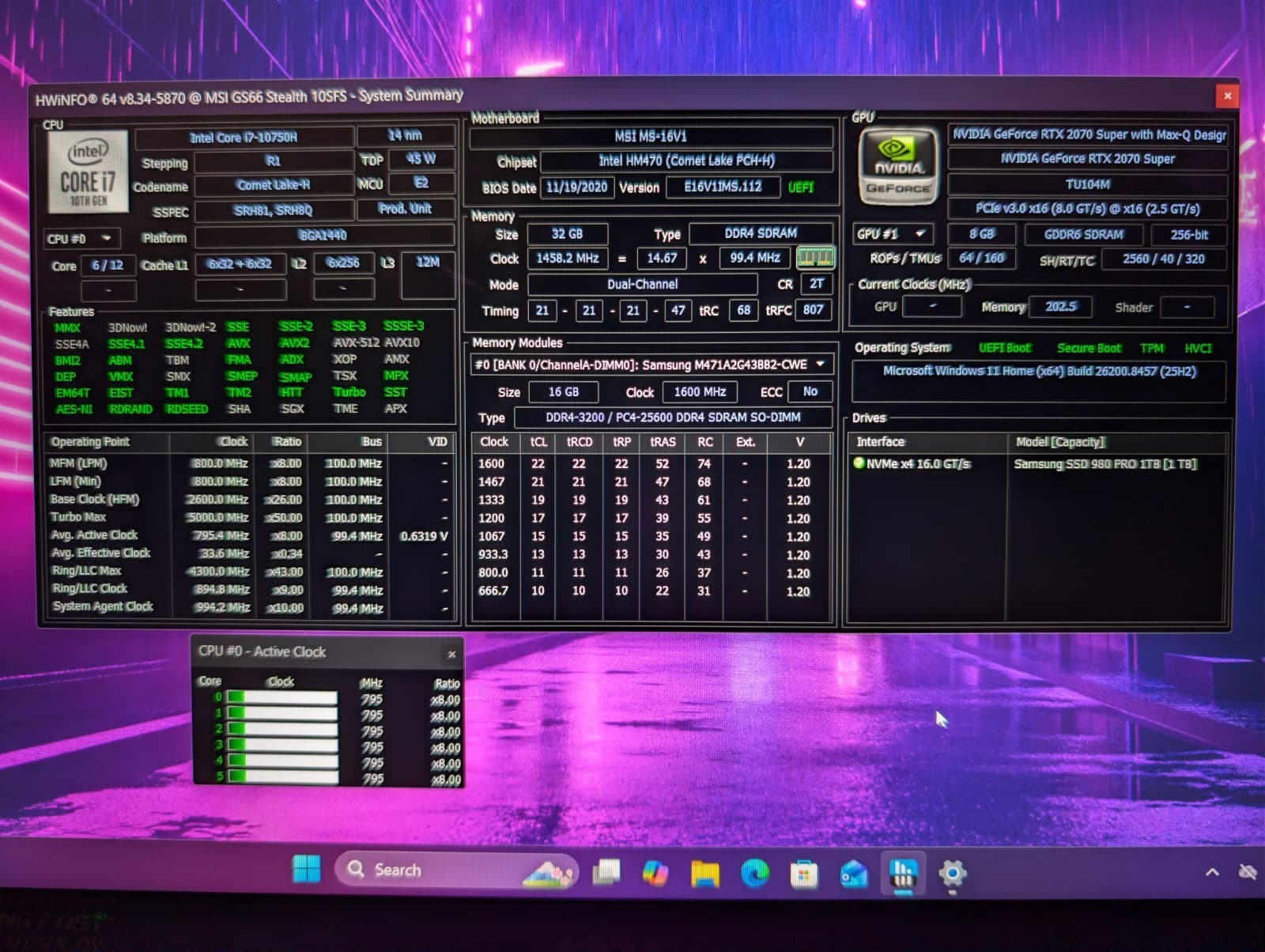 MSI GS66 Stealth | i7 10th 32GB RAM 1TB SSD | FHD@300Hz RGB NVIDIA 2070 Super