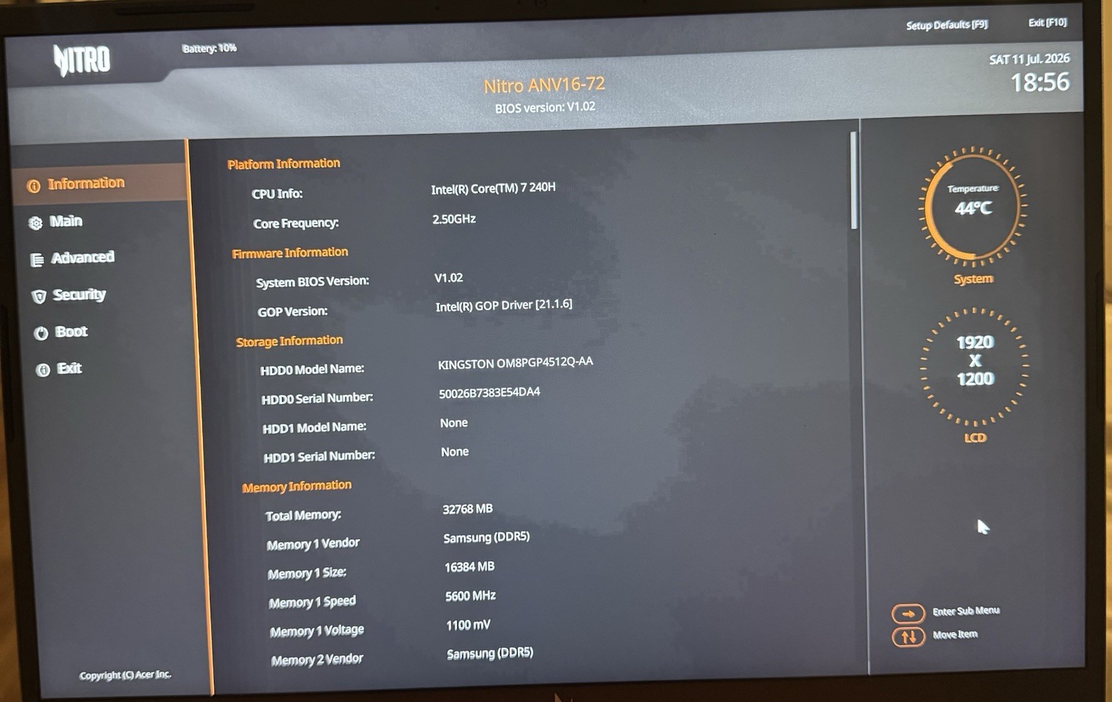 Acer Nitro V16 RTX 5060 Core 7 240H 32GB DDR5 512GB SSD 180Hz Gaming