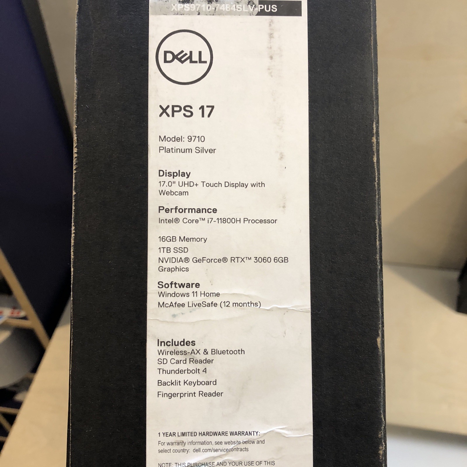 Dell XPS 17 9710 17.3” Touchscreen Intel Core i7 11th 16GB RAM 1TB SSD RTX3060