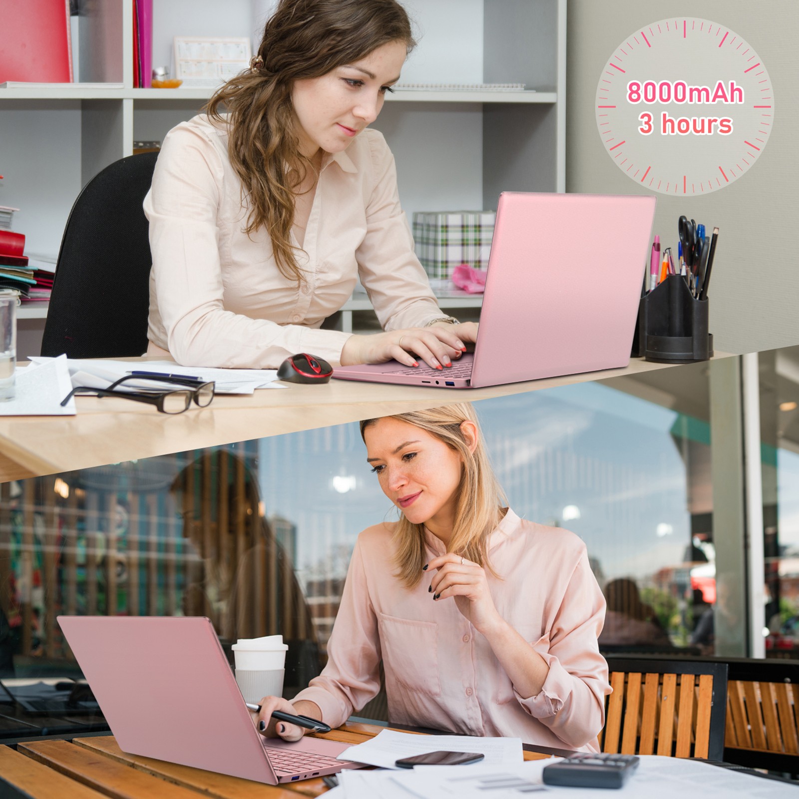 15.6″ FHD 1080P Laptop Celeron N95 32GB + 1TB SSD 8000mAh Battery Pink Notebook