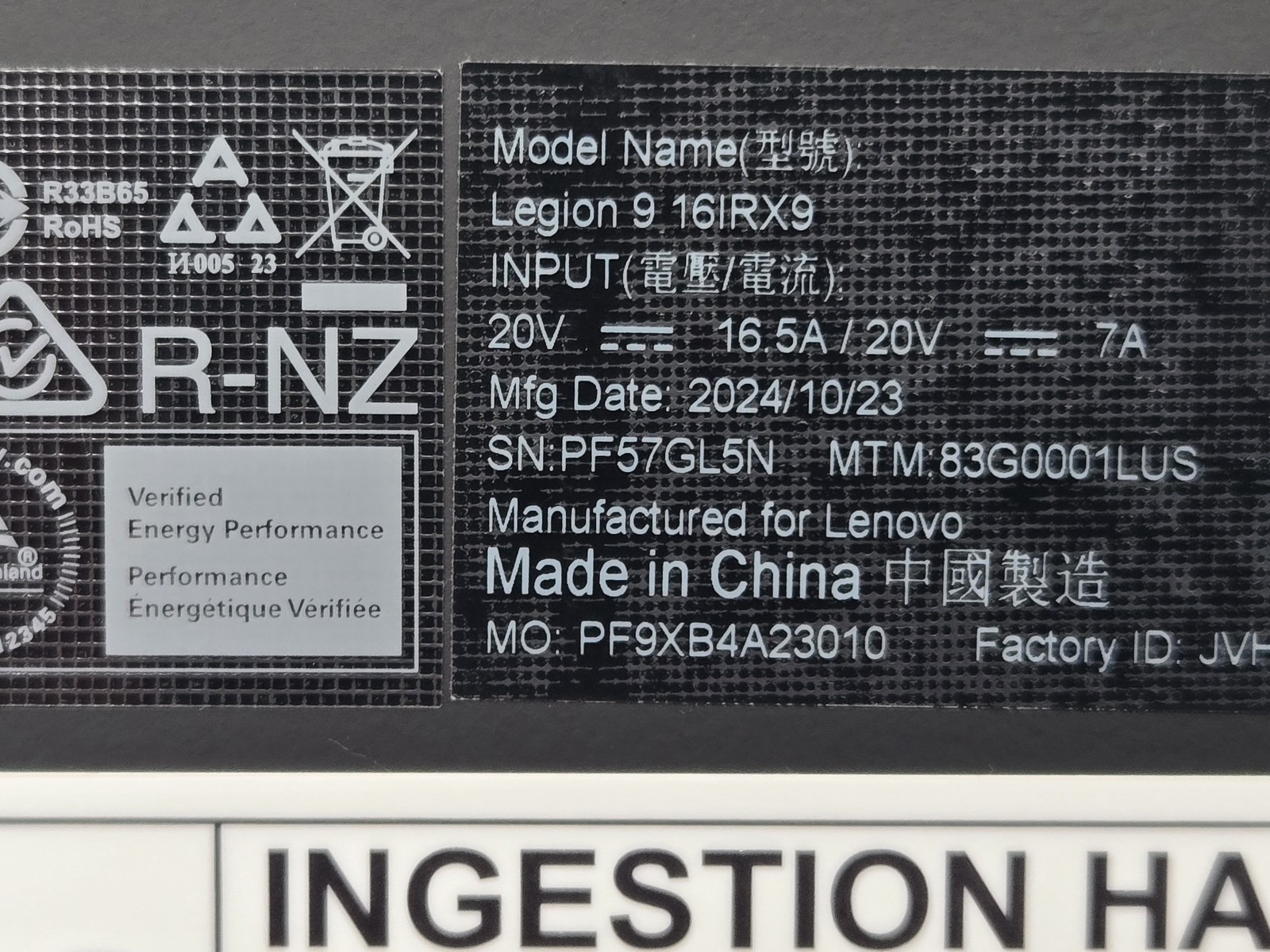 Lenovo Legion 9 16IRX9 16″ 3200 x 2000 I9-14900HX 2TB SSD 32GB W11 GeForce RTX