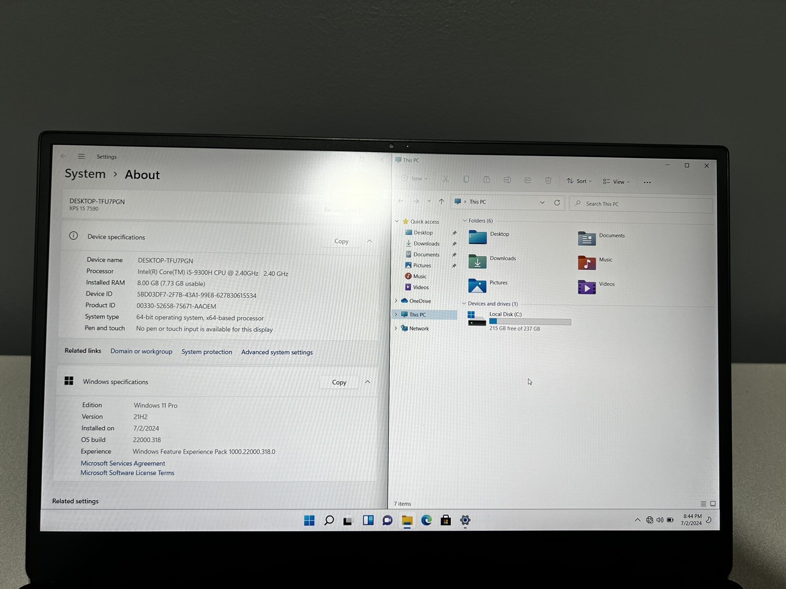 CLEAN – Dell XPS 15 7590 Intel Core i5-9300H 8GB RAM, 256GB SSD Windows 11 PRO