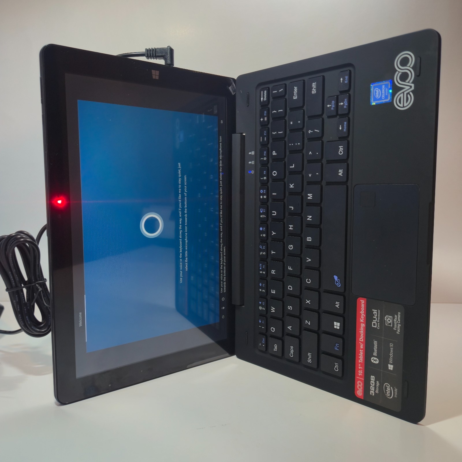 EVOO 10.1″ Tablet w/ Docking Keyboard, 32GB, Black, Dual Cameras, Needs Battery