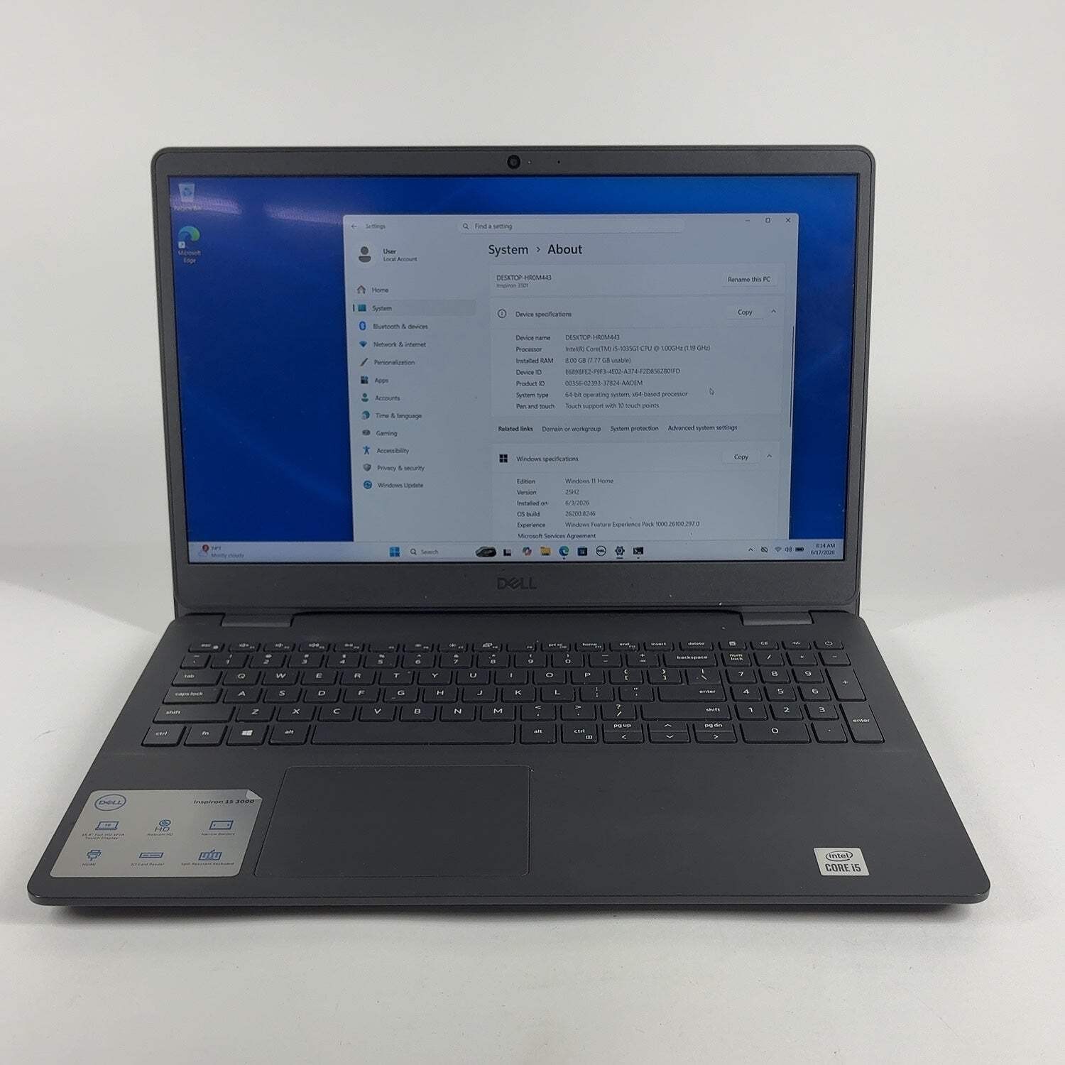 Broken Dell Inspiron HR0M443 15.6″ i5-1035G1 1.0GHz 8GB RAM 256GB SSD