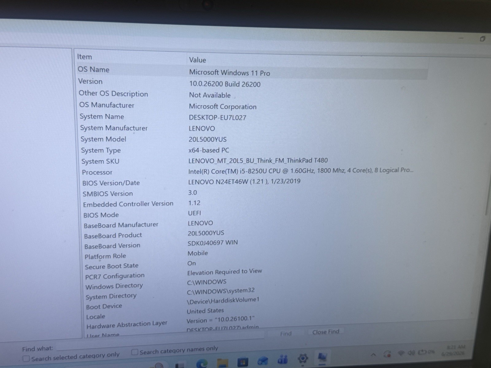 Lenovo ThinkPad T480 14″ HD i5 8250u 8GB 256gb NVME WIFI CAM WIN 11 PRO laptop