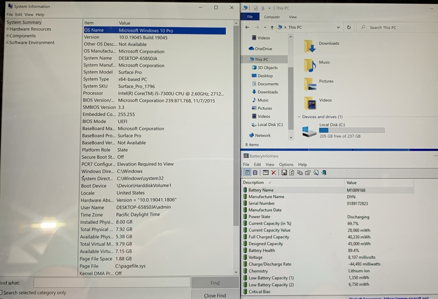 Surface Pro 5th Gen 1796, Core i5-7300U @ 2.6GHz, 8GB RAM, 256GB SSD, W10P