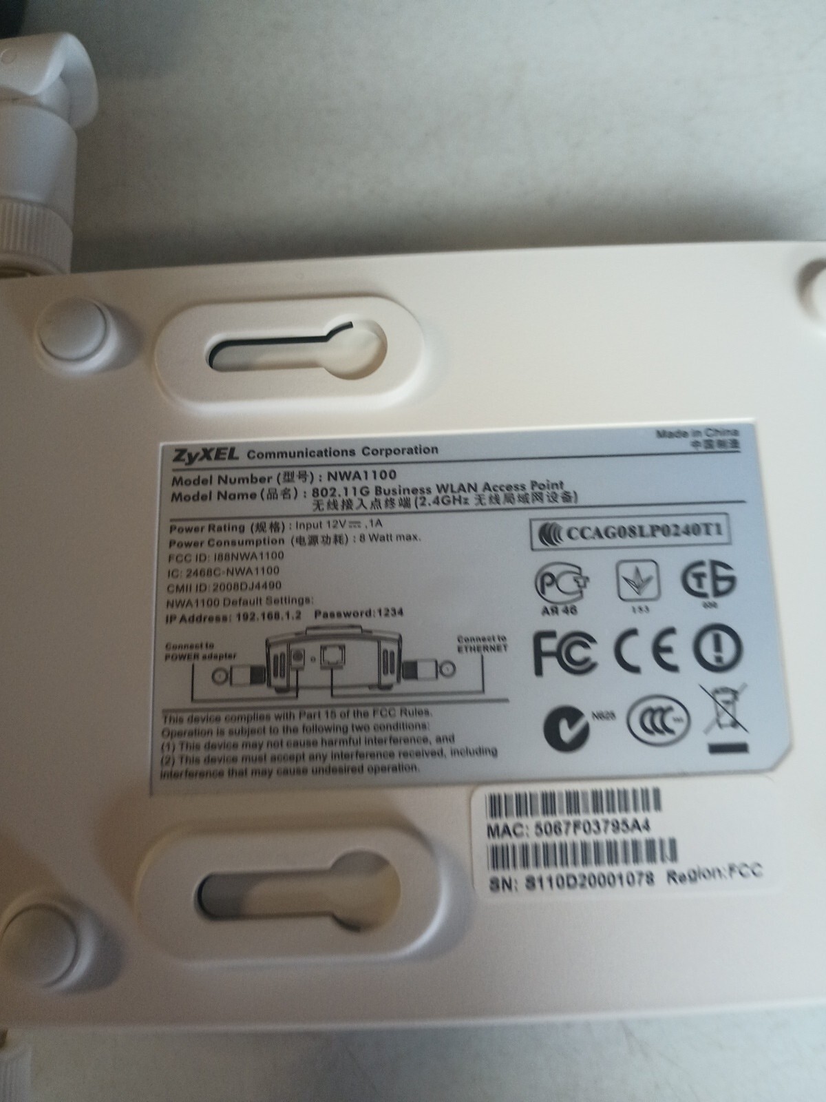 ZyXEL NWA1100-N – Wireless Access Point -with Power Cord