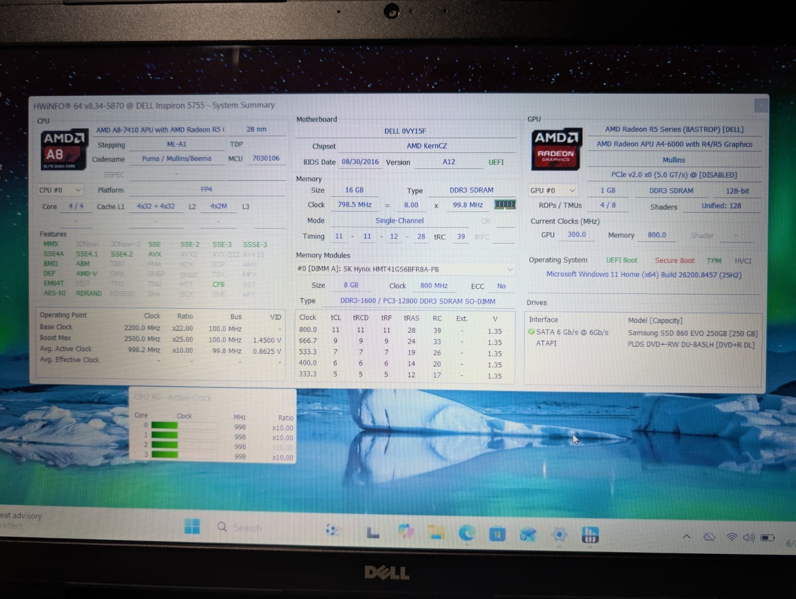 17″ Dell Inspiron 5755 Blue | AMD A8 16GB RAM 256GB SSD | HD+ Backlit Win 11 DVD