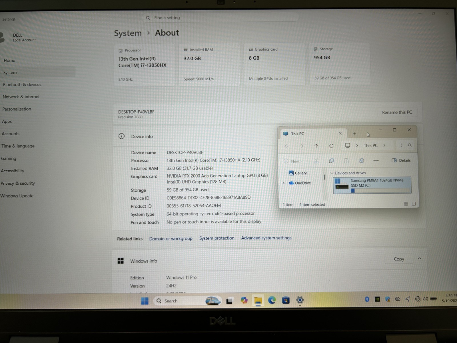 Laptop Dell Precision 7680 16″ Core i7-13850HX 32GB RAM 1TB SSD RTX 2000 Win 11