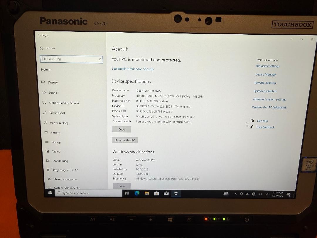 Panasonic ToughBook CF-20 10.1 WUXGA Touch MK2 i5-7Y57 1.2GHz 8GB 128GB SSD WWAN