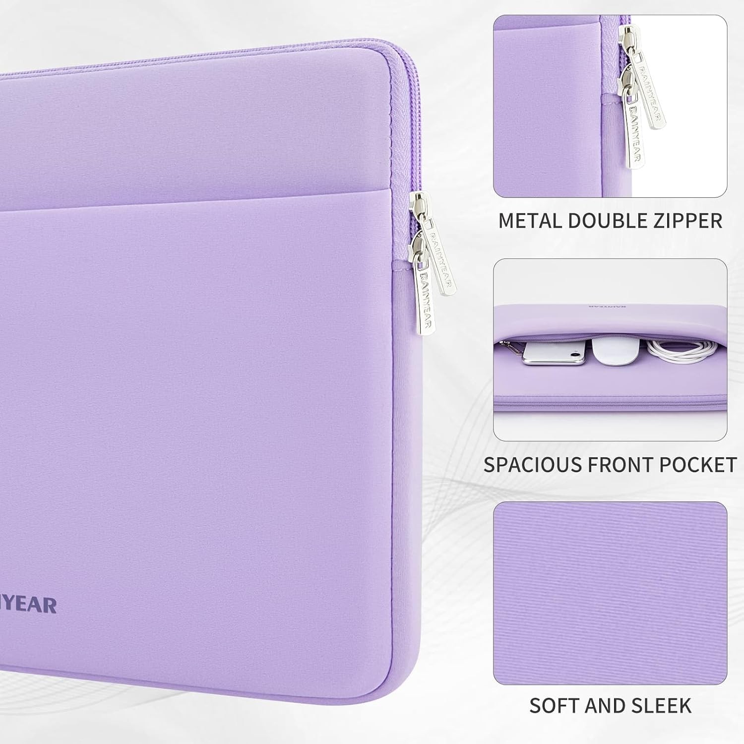 Laptop Sleeve Case 13.3 Inch, Protective Portable Case with Front Pocket, Purple