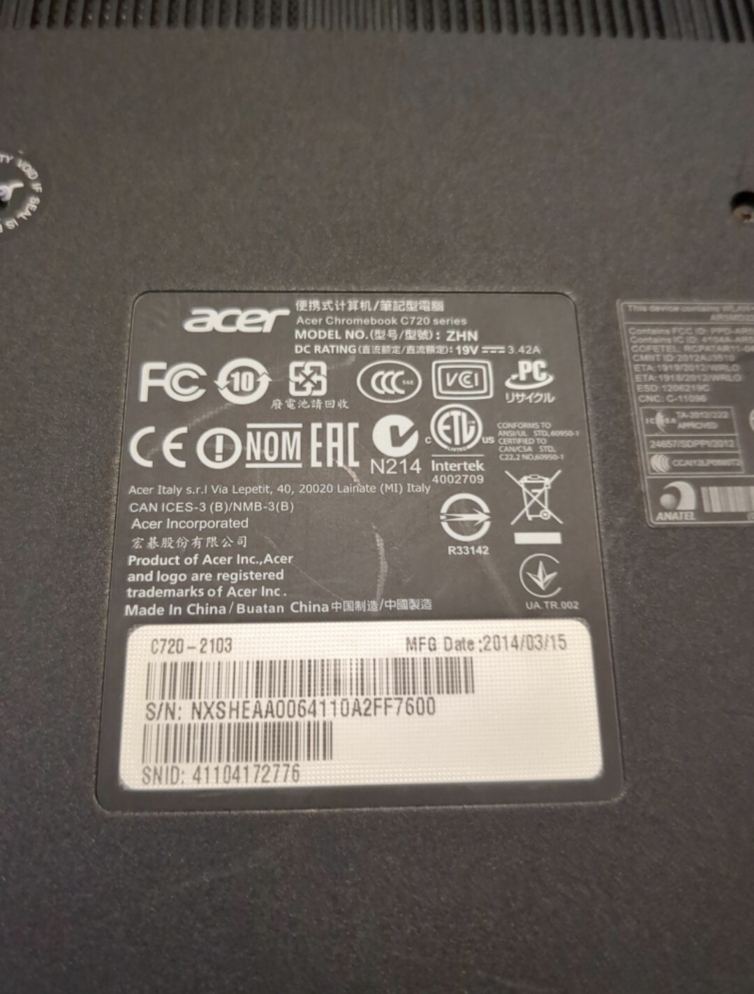 Reclaimed Acer Chromebook C720 [4GB/16GB] [C720-2103/ZHN]