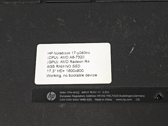 HP Notebook 17-y080no – AMD A6-7320, AMD Radeon R4, 8GB
