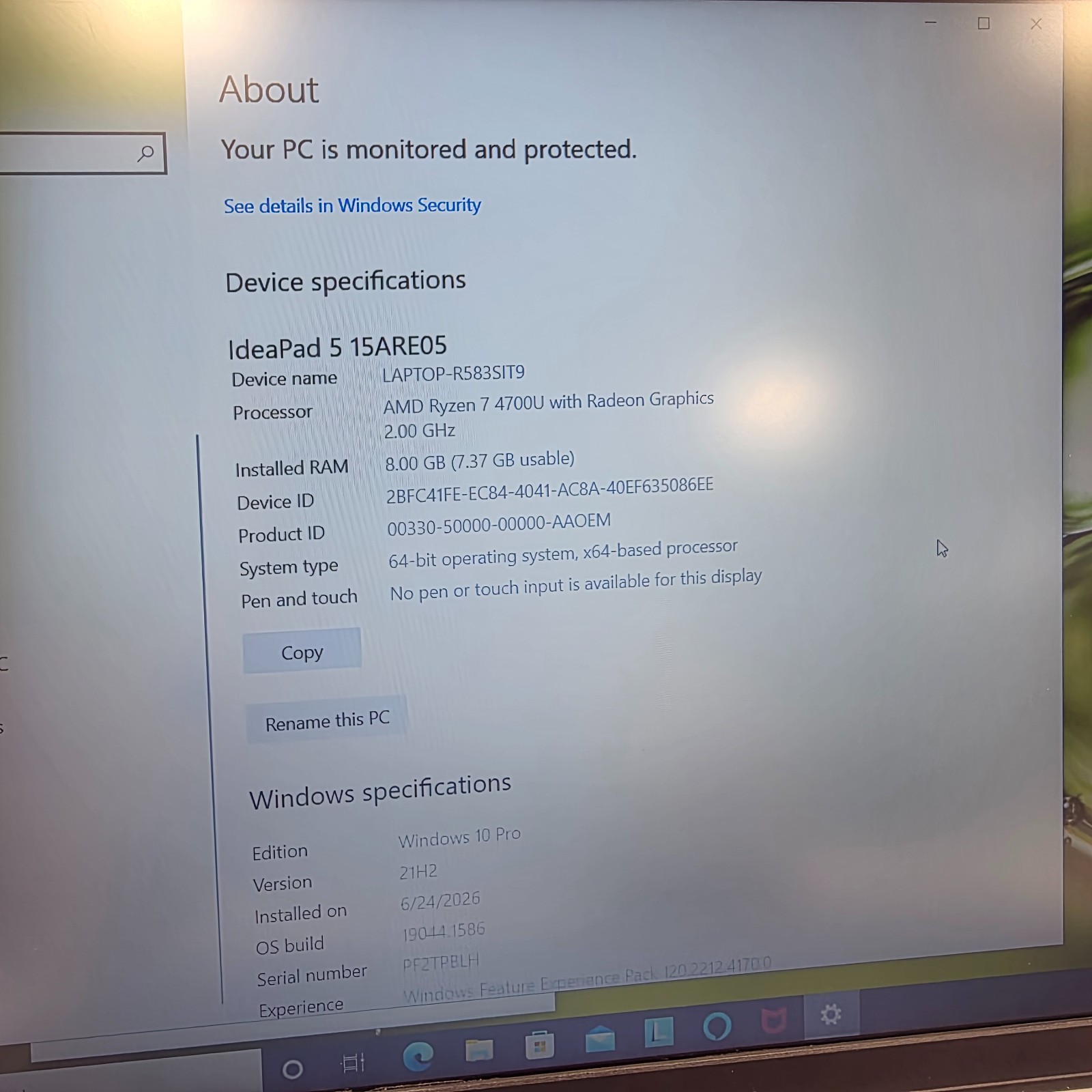 LENOVO IdeaPad 5 15ARE05 15.6″ Ryzen 7 4700U 2.00Ghz 8GB RAM 512gb NVMe WIFI