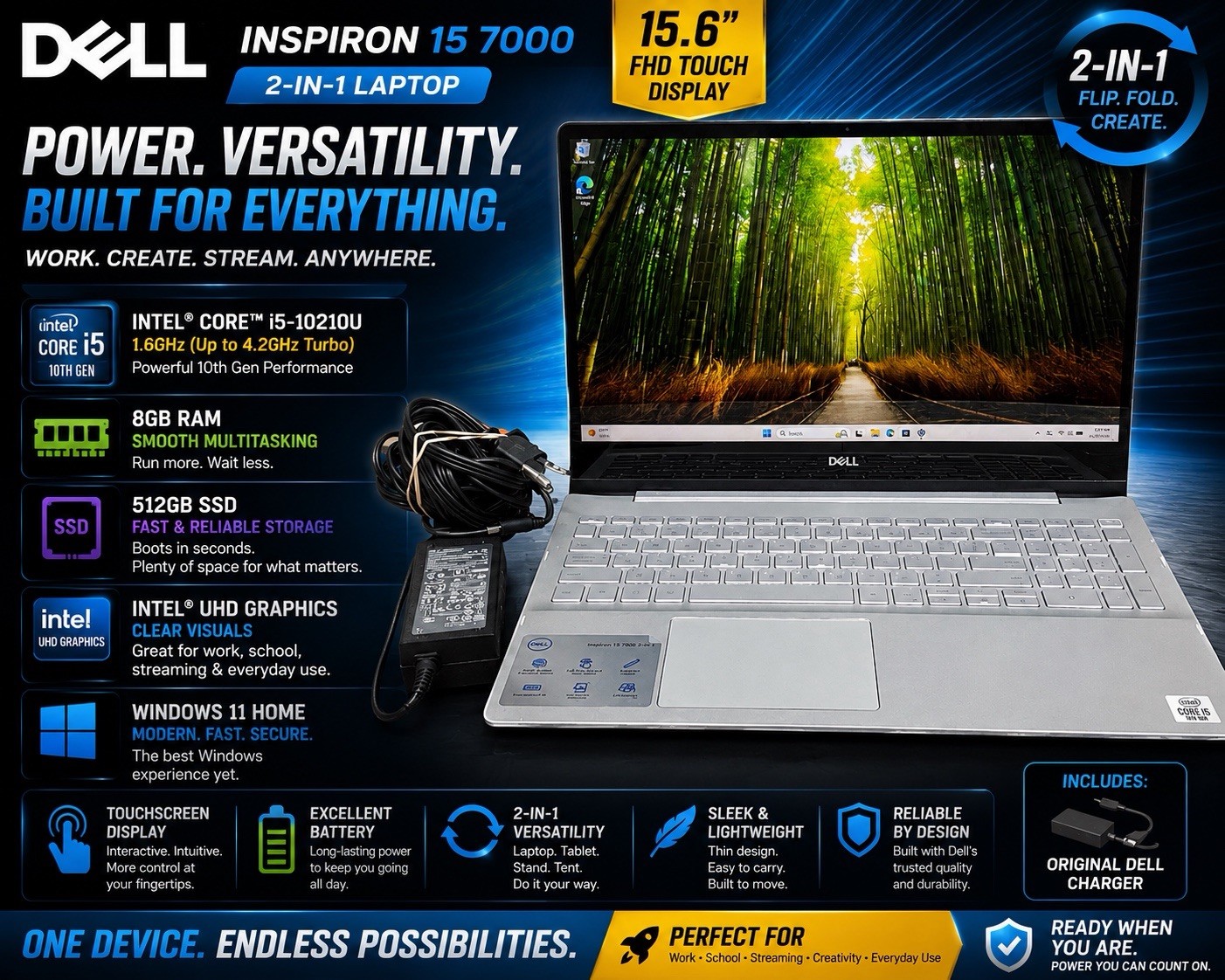Dell Inspiron 15 7000 2-in-1 15.6”FHD Touch i5-10210U 1.6GHz 8GB RAM 512GB SSD