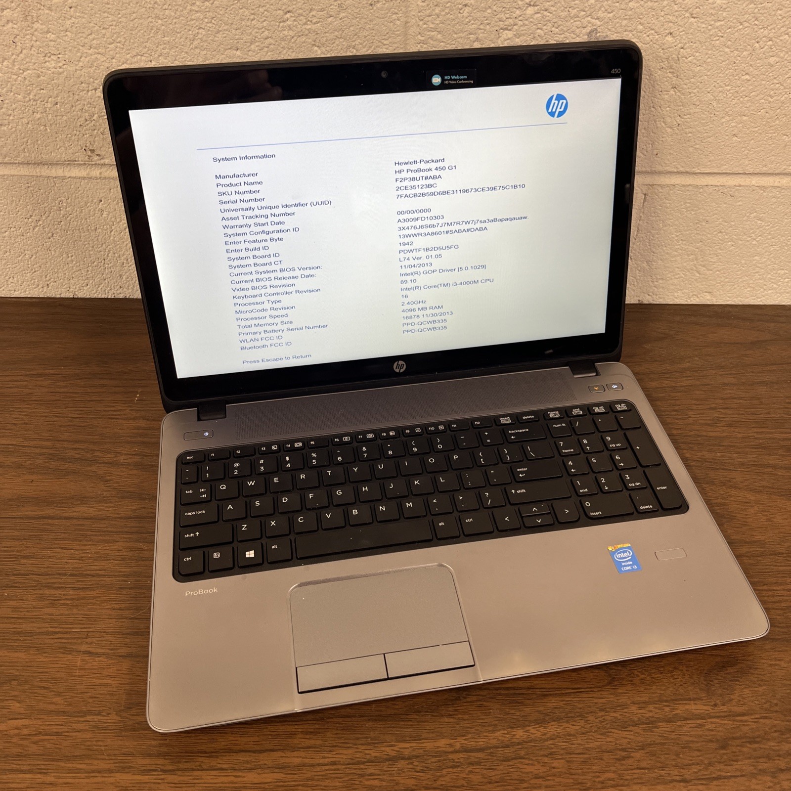 HP ProBook 450 G1 Notebook Laptop 15.6″ Intel Core i3-4000M 4GB Ram – NO HDD