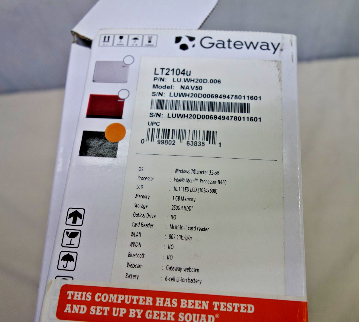 Gateway LT2104u NAV50 Netbook 10.1″ Intel Atom 1GB RAM 250G Box Manual Case Win7