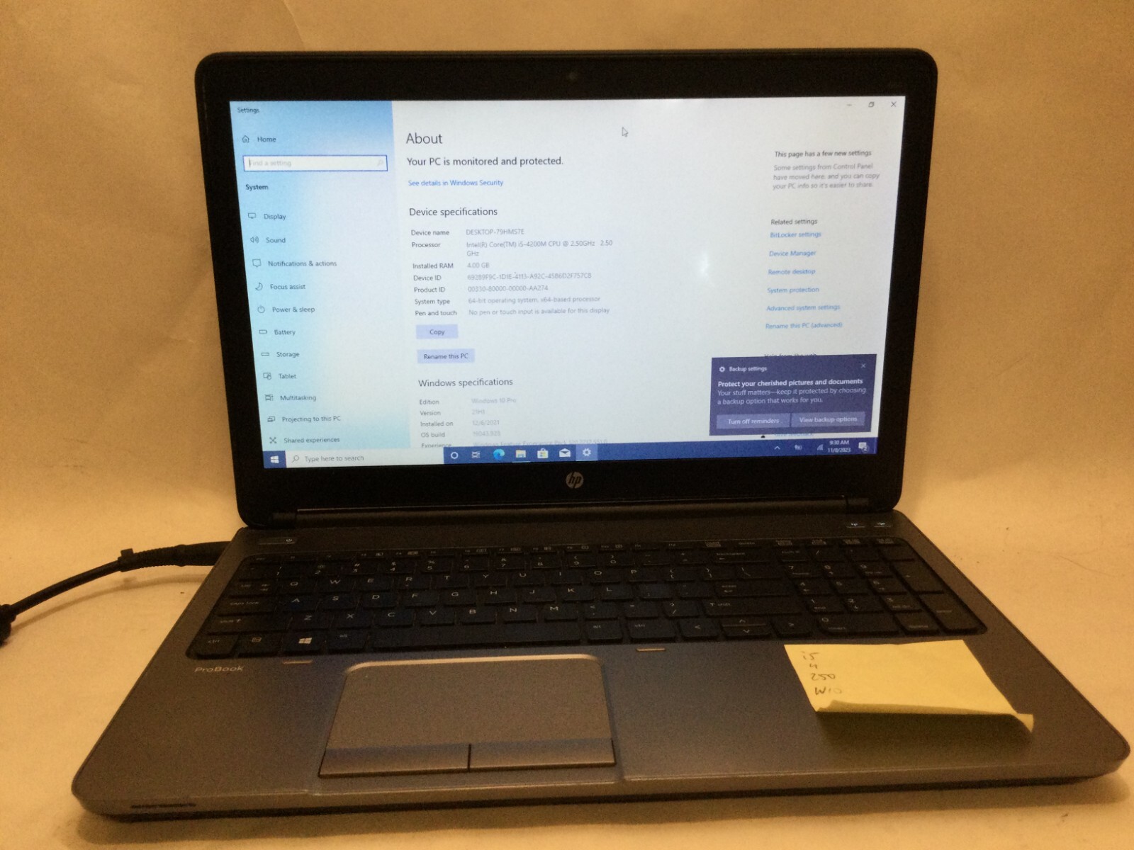 HP ProBook 650 G1 / Intel Core i5-4200M / Windows 10 Pro / C-GRADE W/ ADAPTER