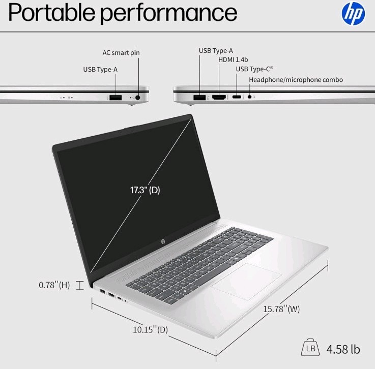HP 2025 New 17 inch Laptop, 17.3″ Touchscreen HD+ Display, Copilot AI