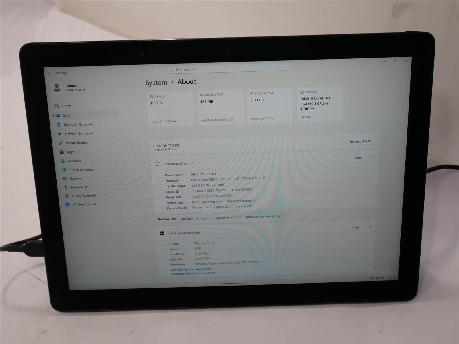 Dell Latitude 5290 2-in-1 Core i5-8350U 1.7GHz 8GB 128GB Touch Screen
