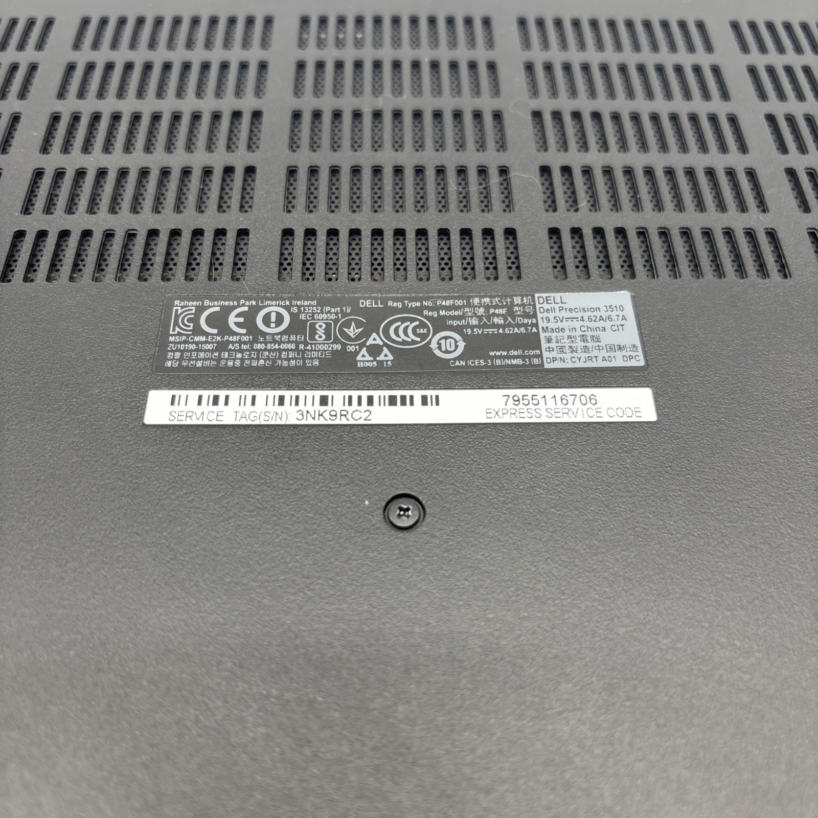 Dell Precision 3510 Laptop Intel Core i7-6700HQ@2.6ghz 16GB RAM 954GB Storage