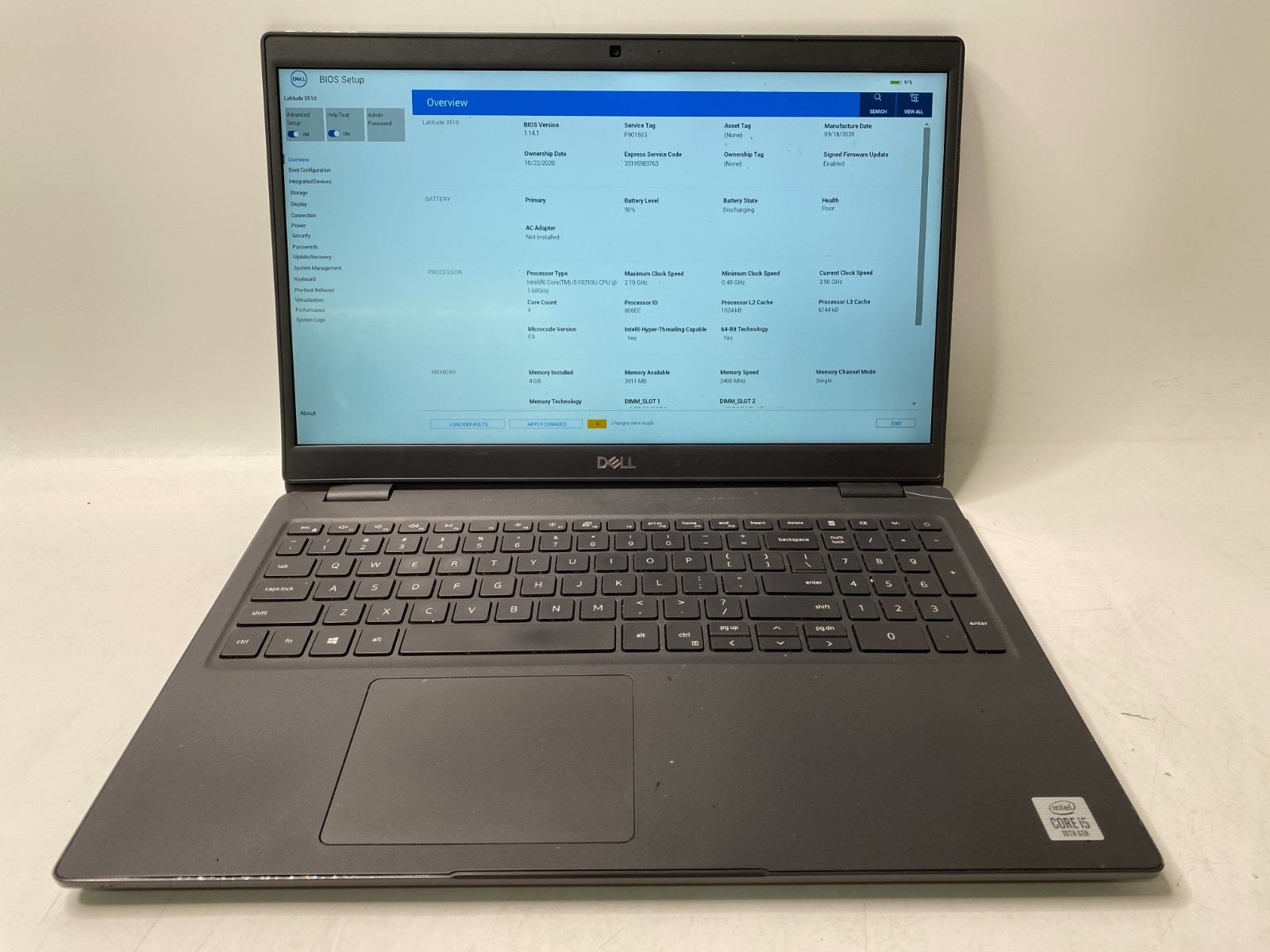 Dell Latitude 3510 15.6″ i5-10210U 4GB DDR4 No OS/SSD – Broken Corner PARTS