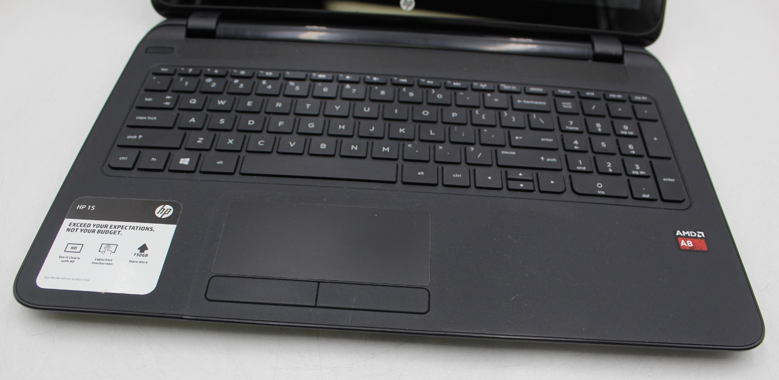HP 15 Notebook 15.6in 750 GB HD 8 GB RAM AMD A8-6410 30 day warranty No OS