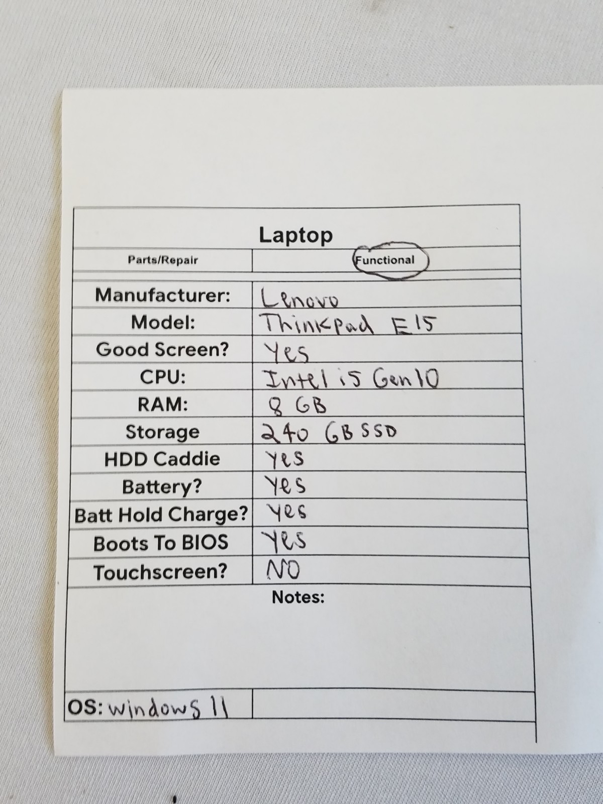 Lenovo ThinkPad E15 Laptop – Intel i5 Gen 10 – 8GB RAM – 240GB SSD – Windows 11