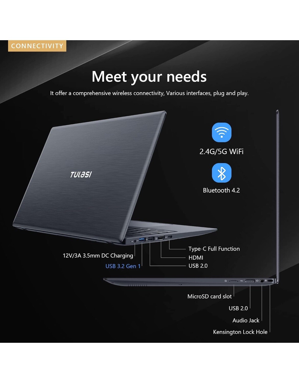 Tulasi Laptop 12GB LPDDR4X RAM 256GB 14” 1080P WIN11 SSD Laptop (READ!)FFF62