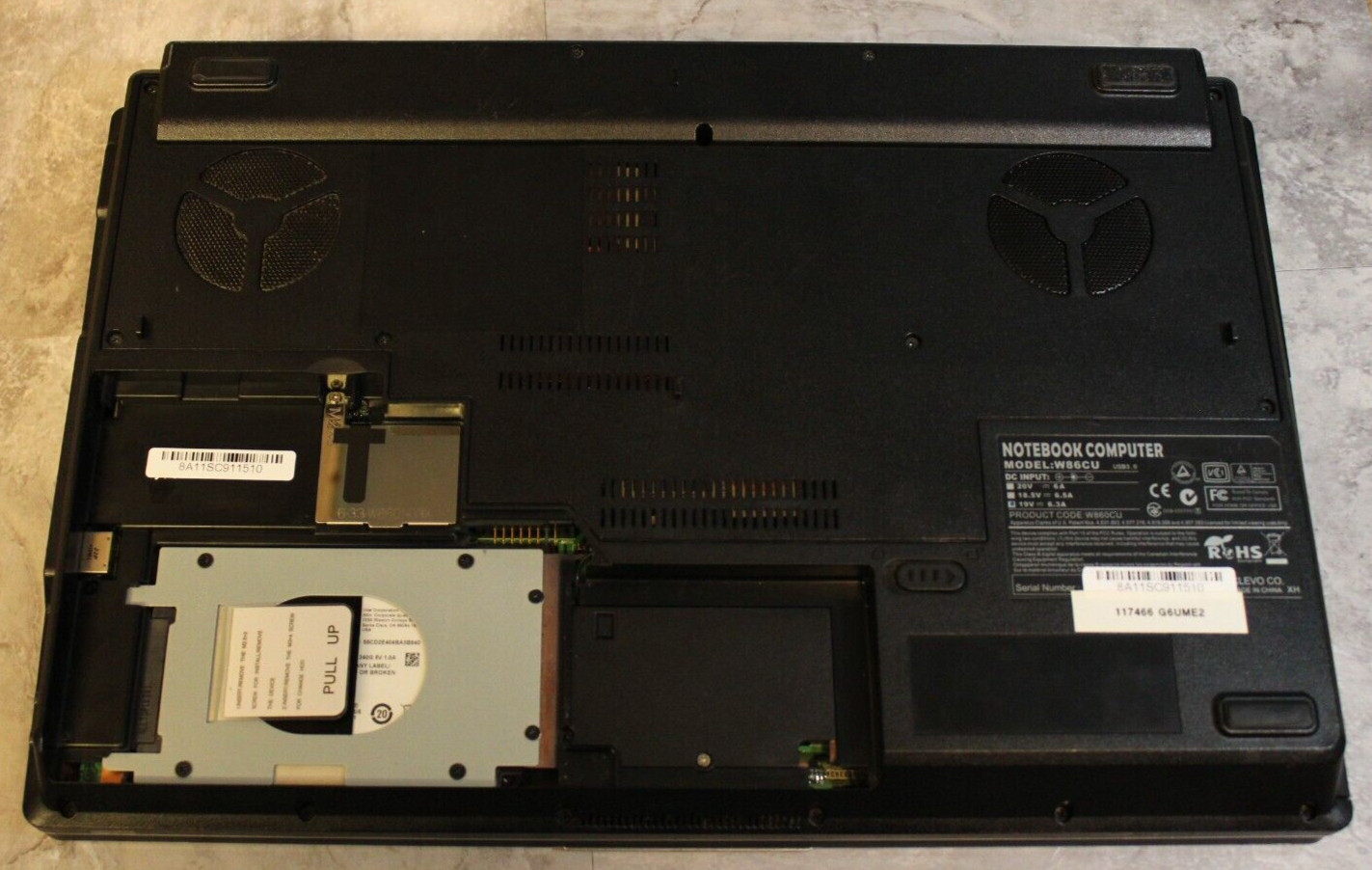 CLEVO W86CU For Parts Booted Windows 240GB SSD Wiped 4GB Ram i7-Q740@1.73GHz CPU
