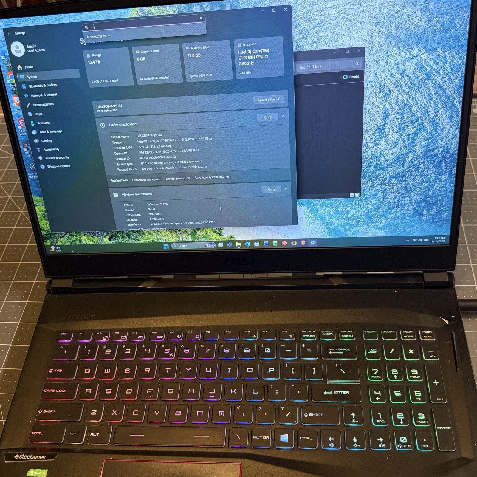 MSI Gaming 17” GE75 Raider 95G. i7-9750H, 32GB, 1TB SSD & 1TB HDD, RTX 2080