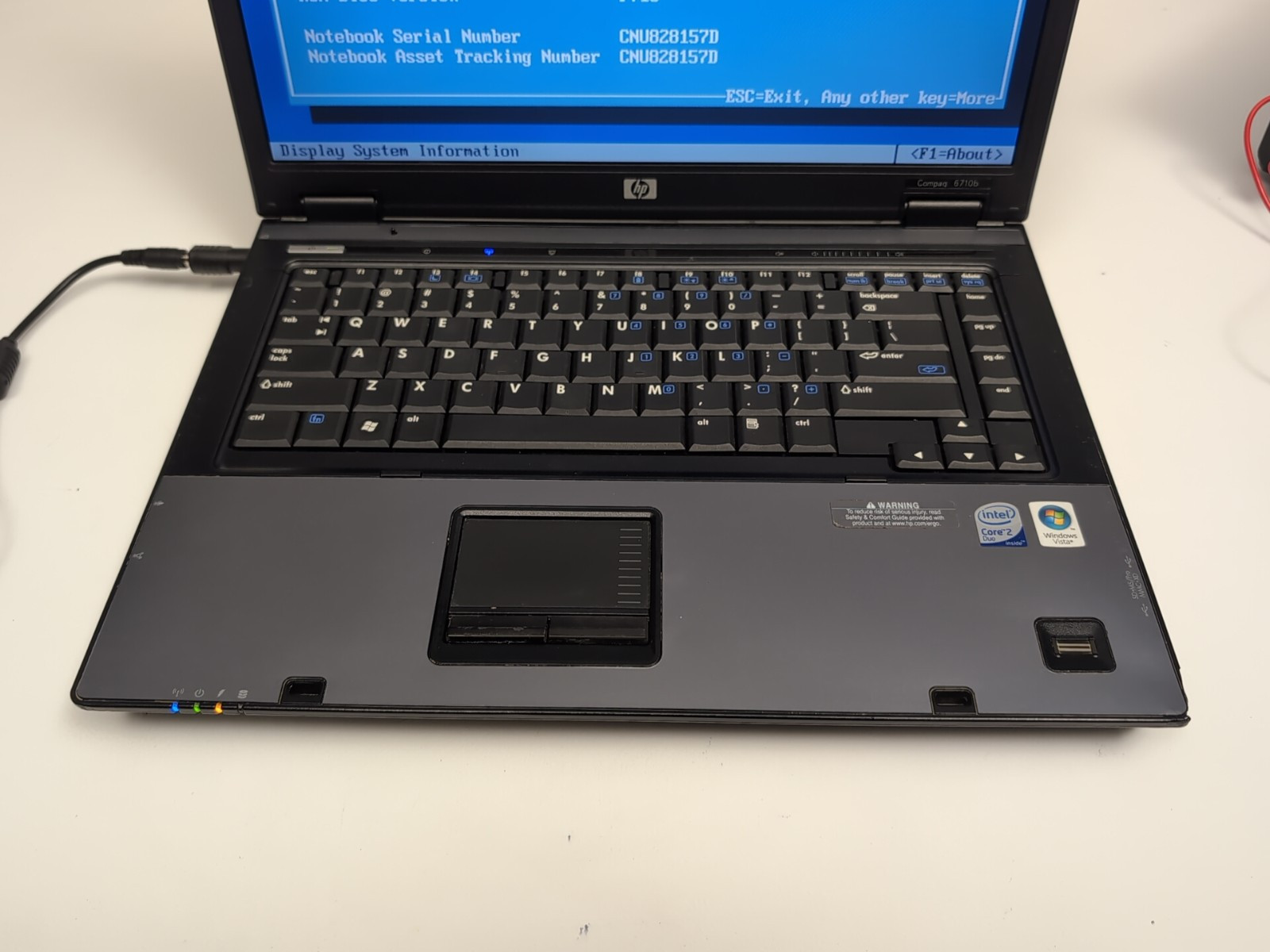 HP Compaq 6510b Intel Core 2 Duo 1.80 GHz 2GB RAM No HDD Boot to BIOS