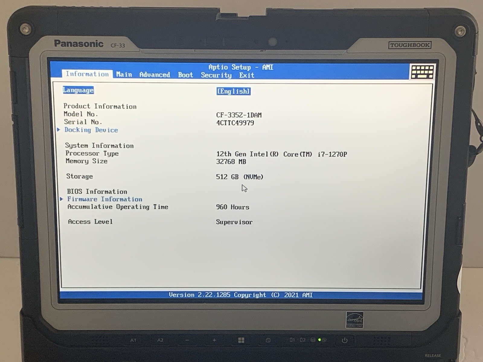 Panasonic Toughbook CF-33 MK3 i7-1270P 32GB/512 GB M.2 SSD GPS W11 PRO 960 Hours
