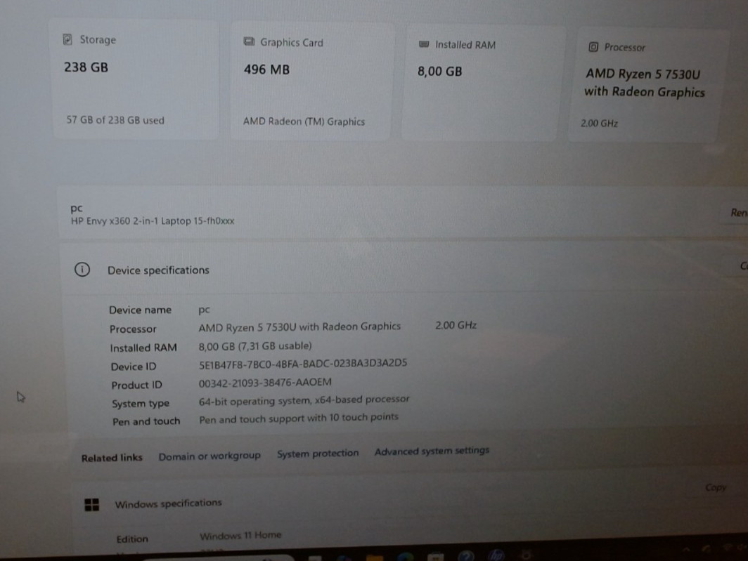 HP Envy X360 2-in-1 15-fh0013dx 15.6″ FHD Touch AMD Ryzen 5 7530U 8GB 256GB SSD