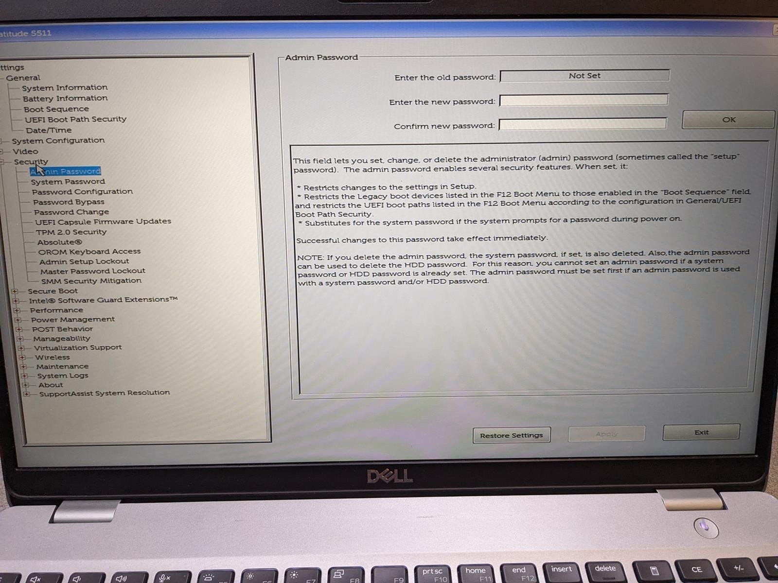 DELL LATITUDE 5511 i7-10850H @ 2.70 GHz, 8GB RAM, NO HDD/OS