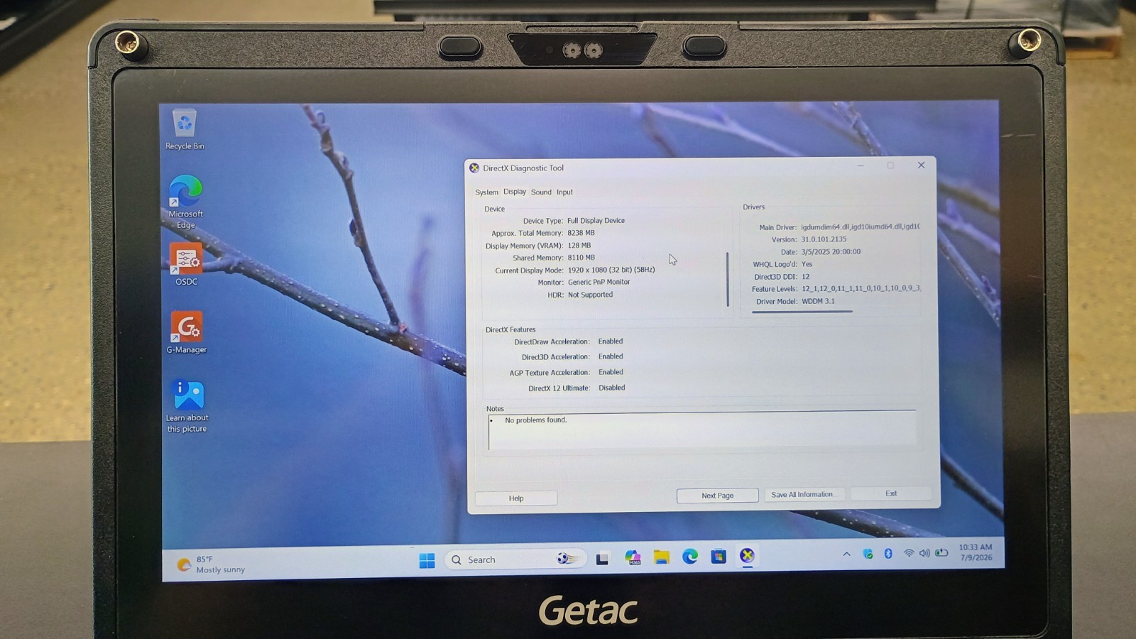 Getac V110G6 Quad Core i5-10210U 1.60GHz – 256GB SSD – 16GB – Win 11 Pro – Read