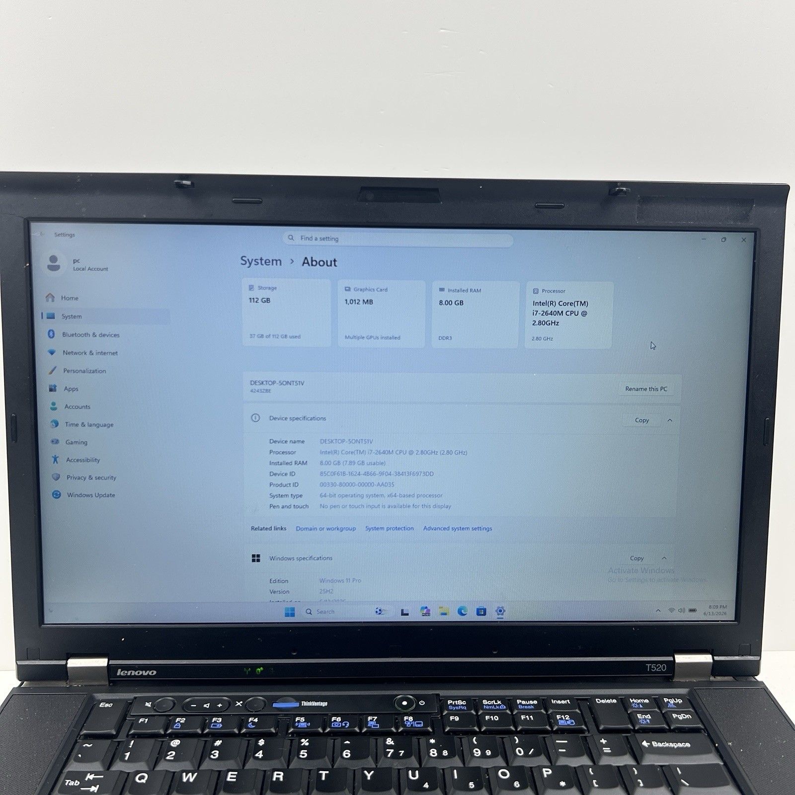 Lenovo ThinkPad T520 Intel i7-2640M 8GB 120GB SSD Win 11 w/ Charger|ELP88, READ