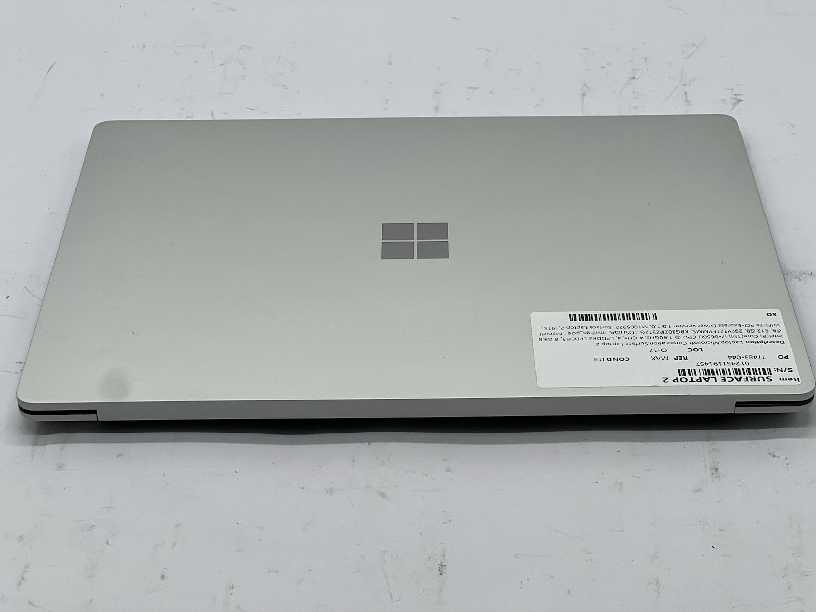 Microsoft Surface Laptop 2, i7-8650U, @ 1.90GHz, 16GB RAM, 512GB NVMe-No OS/AC