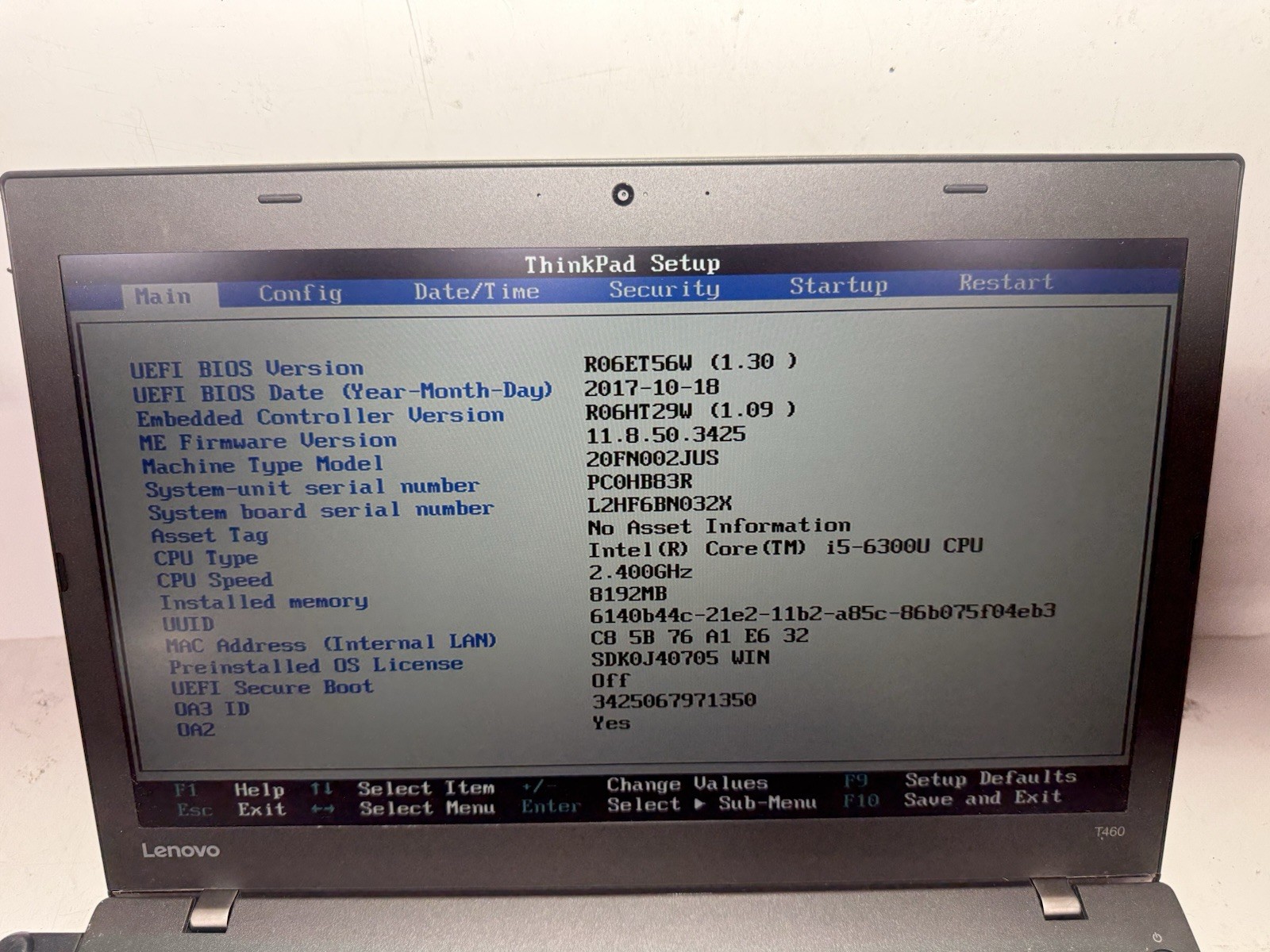 Lenovo ThinkPad T460 14″ Laptop Intel i5-6300U 8GB RAM (NO HDD)