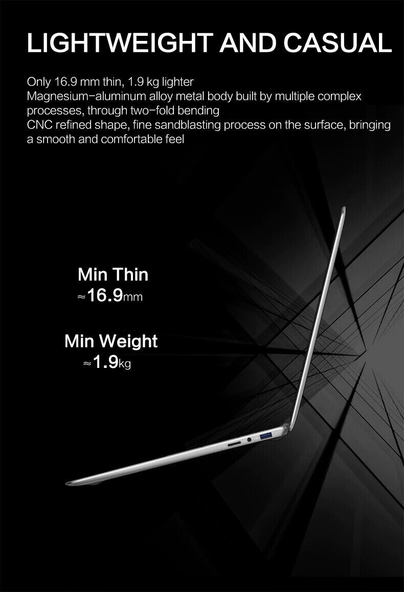 15.6″ IPS Quad-Core J4125 Notebook 12 GB RAM Slim Ultrabook Office Laptop