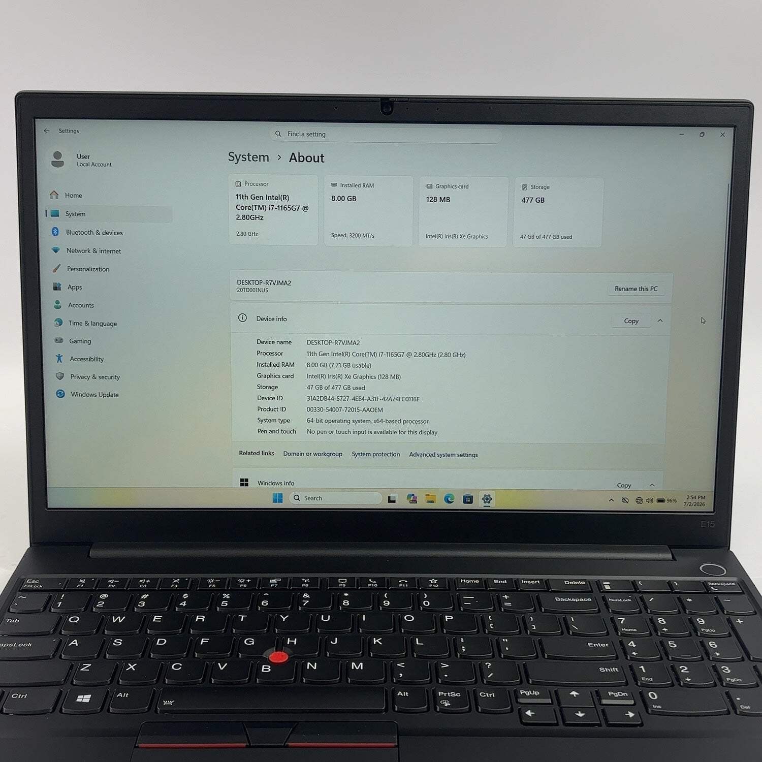 Lenovo ThinkPad E15 Gen 2 20TD001NUS 14″ i7-1165G7 2.8GHz 8GB RAM 512GB SSD