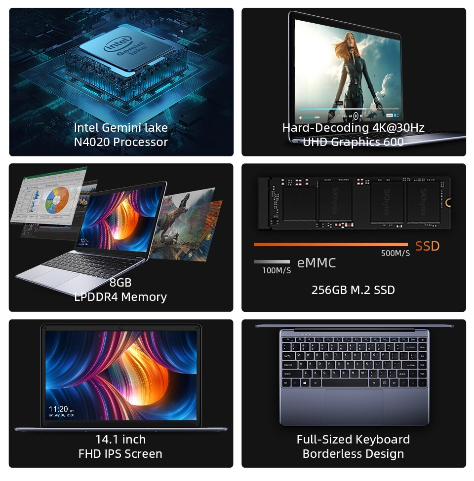 HeroBook Pro 14.1″ FHD Display 8GB RAM 256GB SSD Intel Celeorn N4020 Laptop