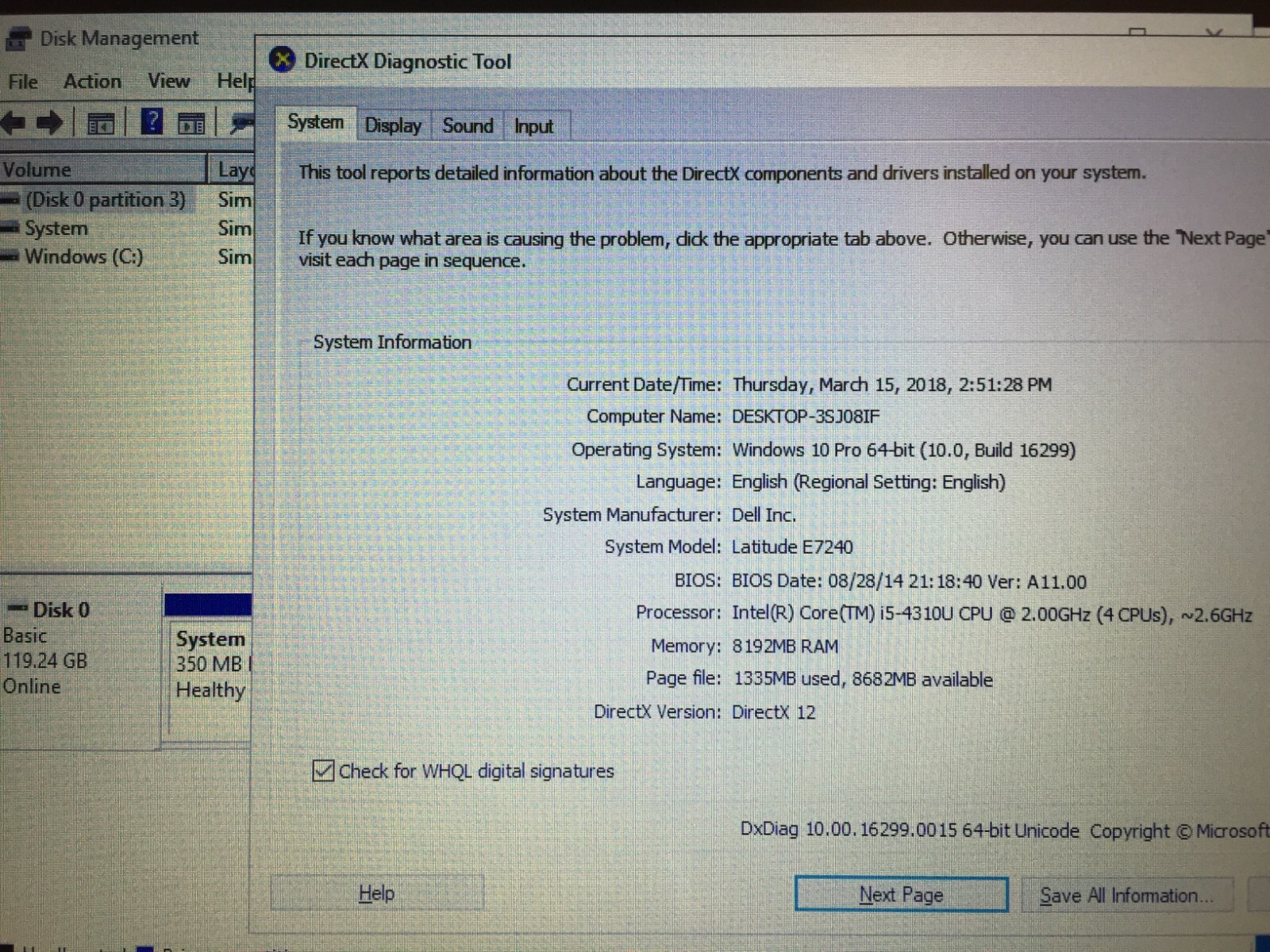 *Bad Battery*Dell Latitude E7240 12.5″ Laptop/i5-4300U/8GB RAM/128GB SSD/W10Pro