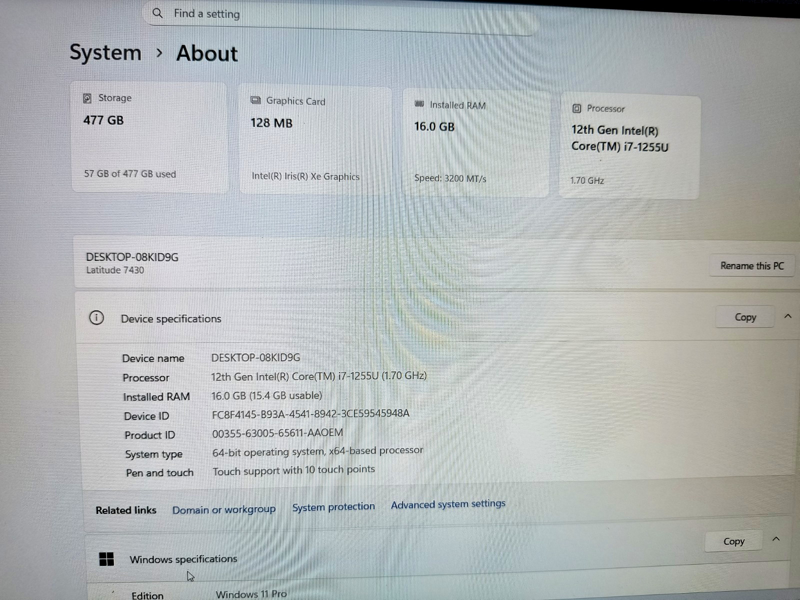 Dell Latitude 7430 14″ FHD Touchscreen I7-1255U, 16GB, 512GB NVMe, Win 11 Pro