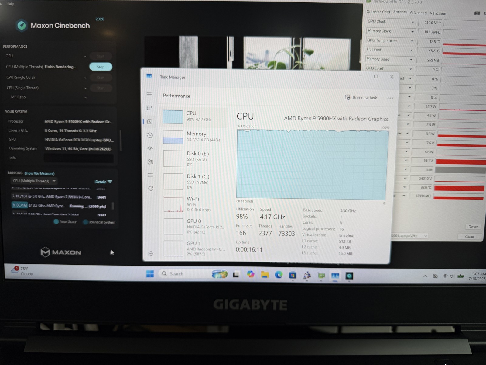 GIGABYTE A5 X1 Gaming Laptop Ryzen 9 5900HX 32GB 512GB+1TB RTX 3070 FHD 240Hz