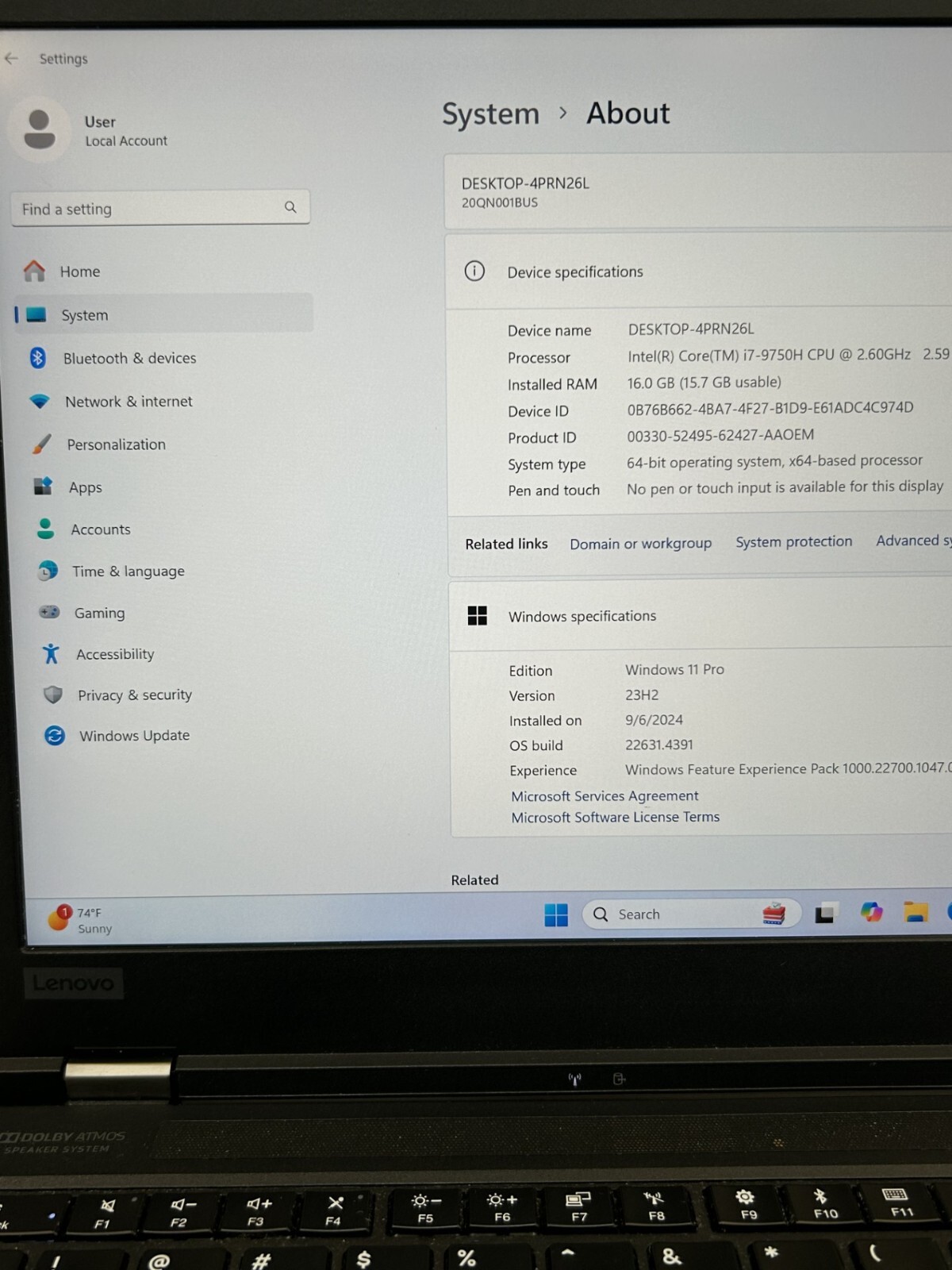 Lenovo 20QN TP P53 15.6″ i7-9750H 16GB 500GB SSD Nvidia Quadro T2000 Win 11 Pro