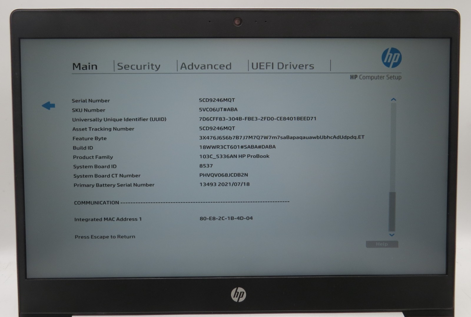HP ProBook 440 G6/i5-8265U @ 1.60GHz/8GB RAM/No SSD/No OS *READ*