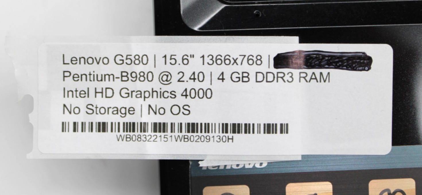 Lenovo G580 Pentium-B980@2.40GHz 4GB DDR3 NO STORAGE OR OS *USED/TESTED*