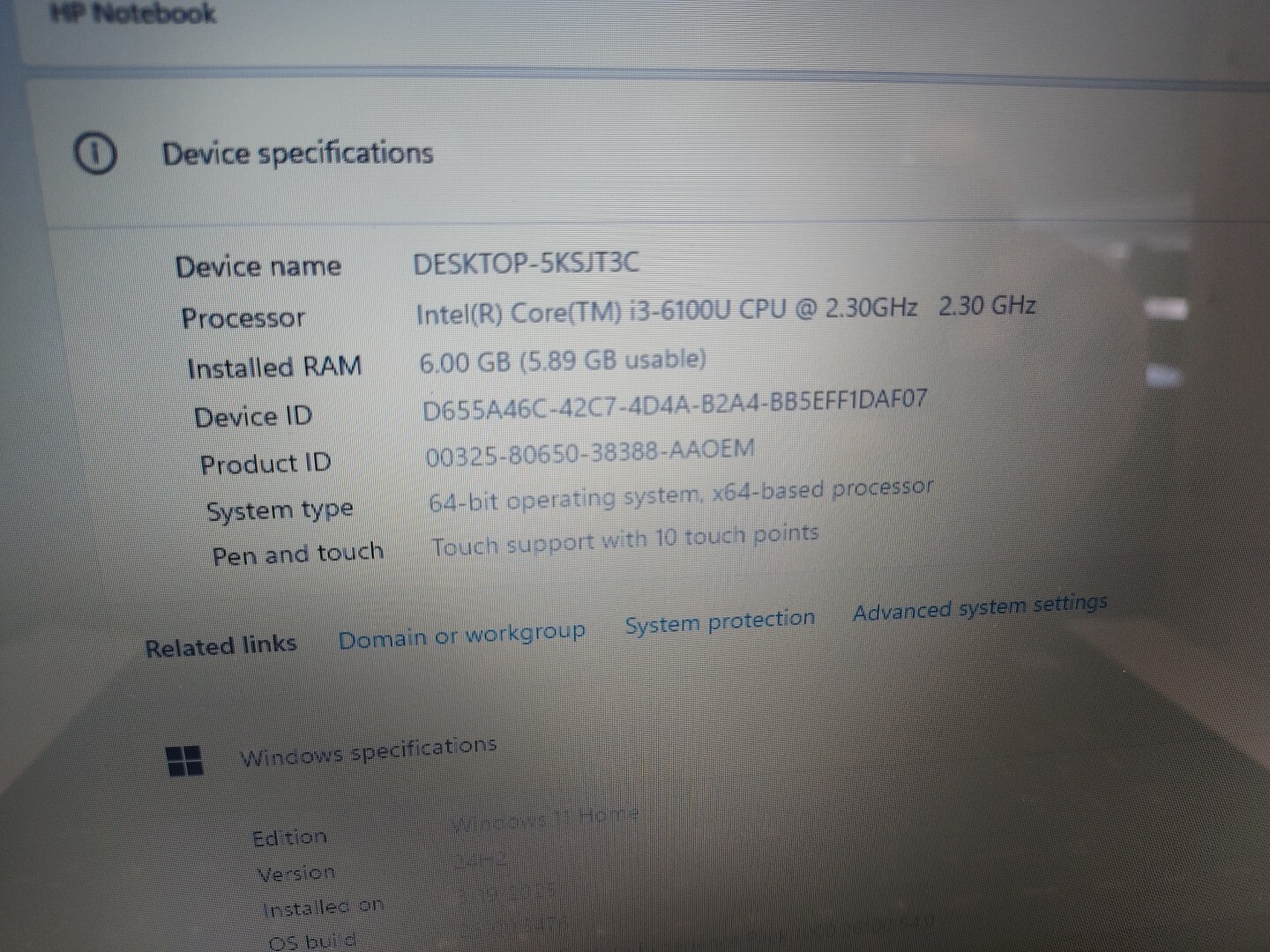HP 15-AY009DX | INTEL CORE I3-6100U 2.30GHZ 250 GB SSD 6GB (READ DESCRIPTION)