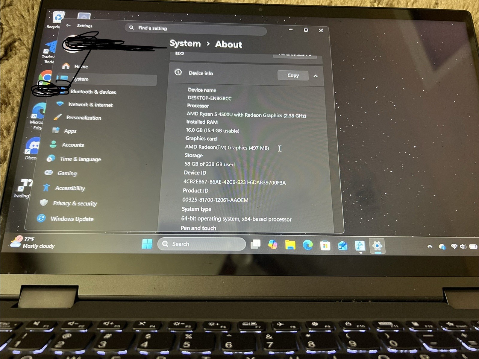 Lenovo Flex 5 14″ Touch Ryzen 5 4500U 16GB 238GB SSD Win 11 Backlit